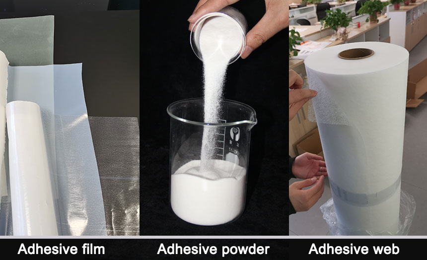 Hot melt adhesive film web powder