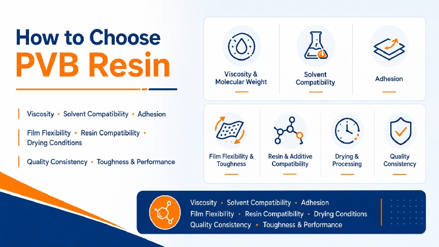 PVB resin selection factors including viscosity solvent compatibility adhesion and film flexibility